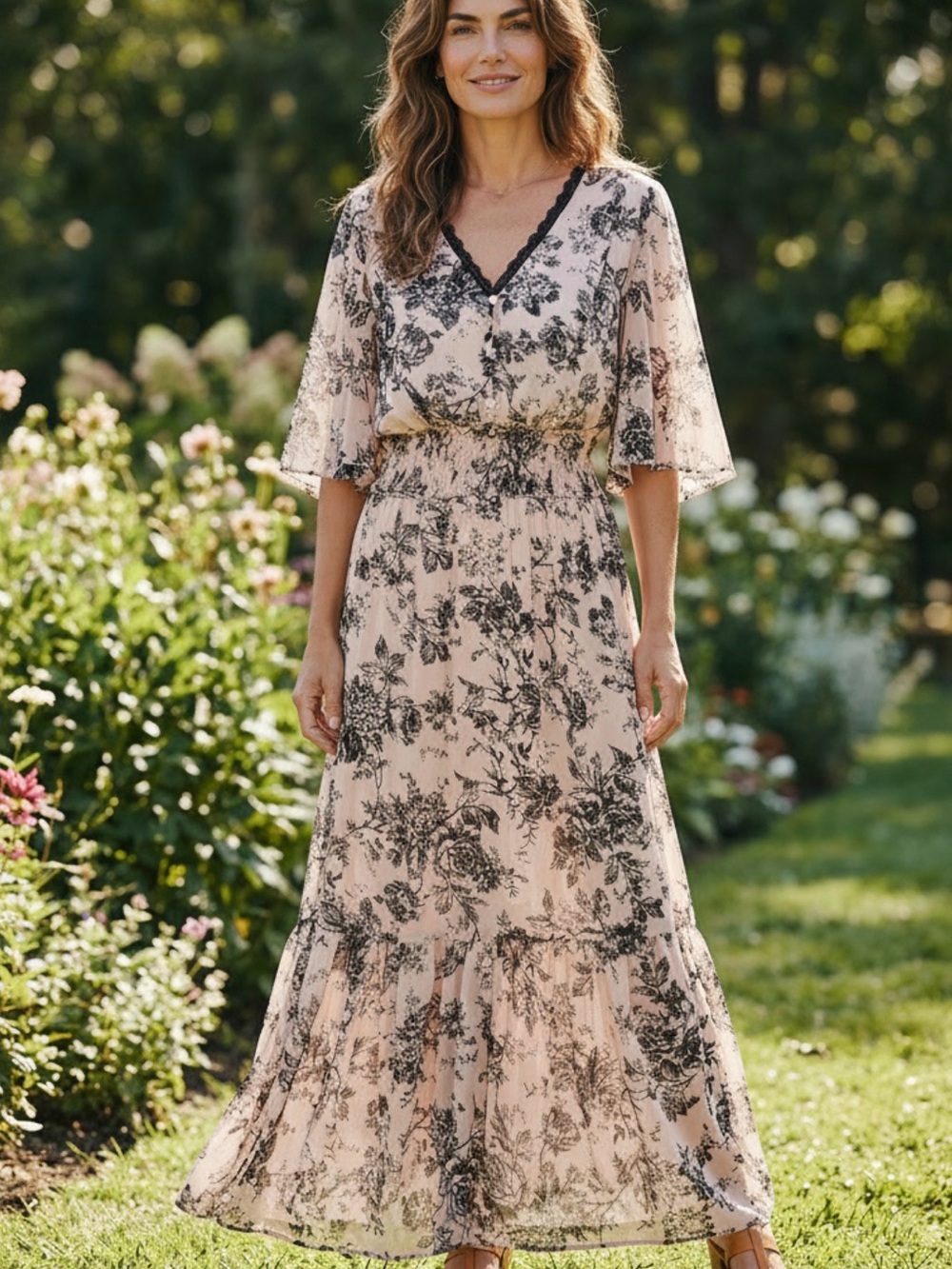 Kate & Lily tiered Boho floral lace maxi dress size 14W